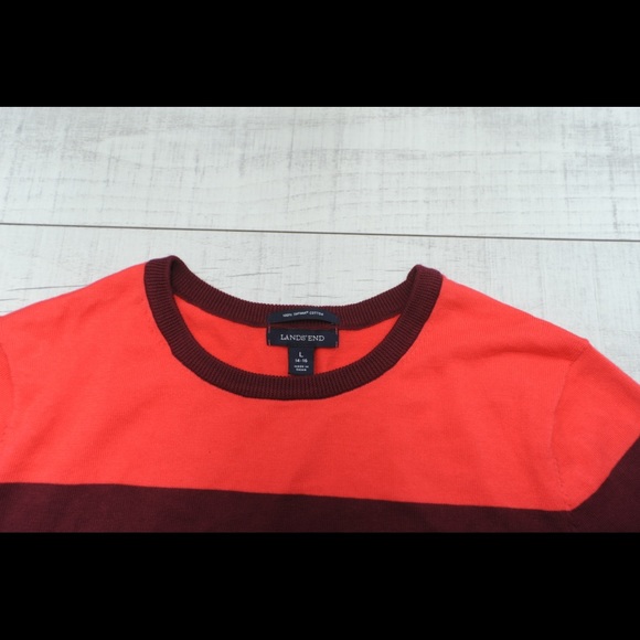 Lands' End Sweater Maroon Stripe Knit Crew 14 16 - Picture 4 of 4